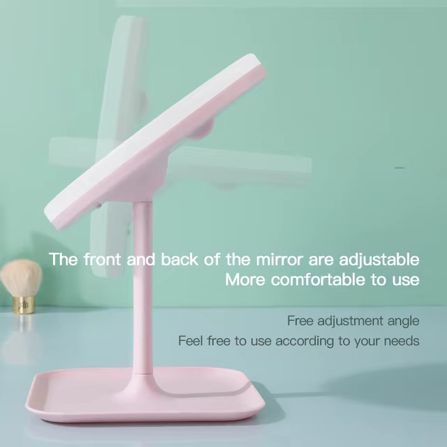 Rechargeable LED makeup mirror with lights, featuring a compact design and adjustable brightness for a flawless makeup application anywhere.