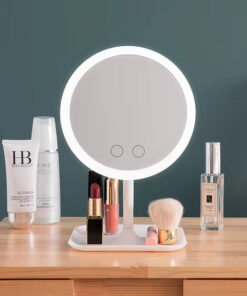 Rechargeable LED makeup mirror with lights, featuring a compact design and adjustable brightness for a flawless makeup application anywhere.