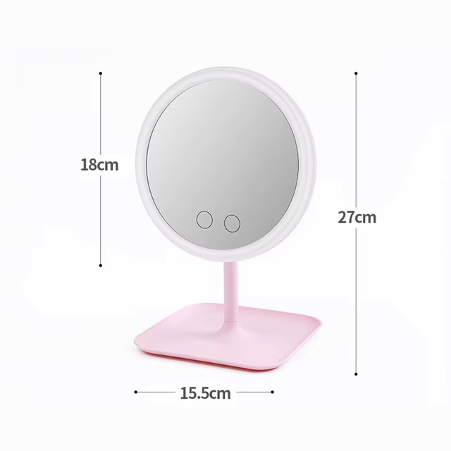 Rechargeable LED makeup mirror with lights, featuring a compact design and adjustable brightness for a flawless makeup application anywhere.