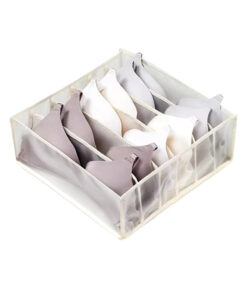 Clothes organiser with multiple compartments for neatly storing underwear, socks, bras, and scarves in drawers.